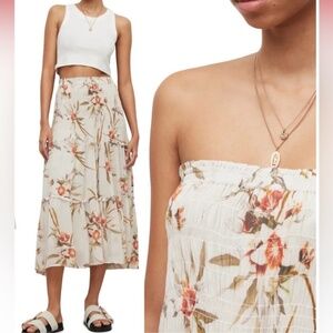AllSaints Ellie Dorada Floral 2-In-1 Skirt Dress in Ecru White  Size 6